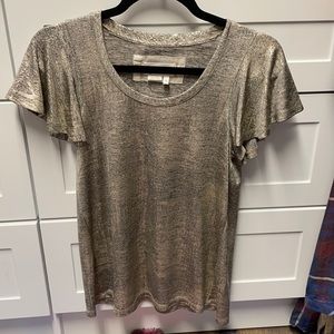 NWT! Anthropologie Gold Flutter Sleeve Tee